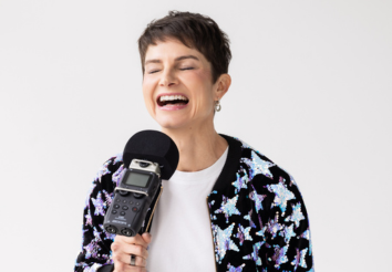 Marcey-Rader-Podcaster-Laughing-Into-Mic talk-doesnt-cook-rice